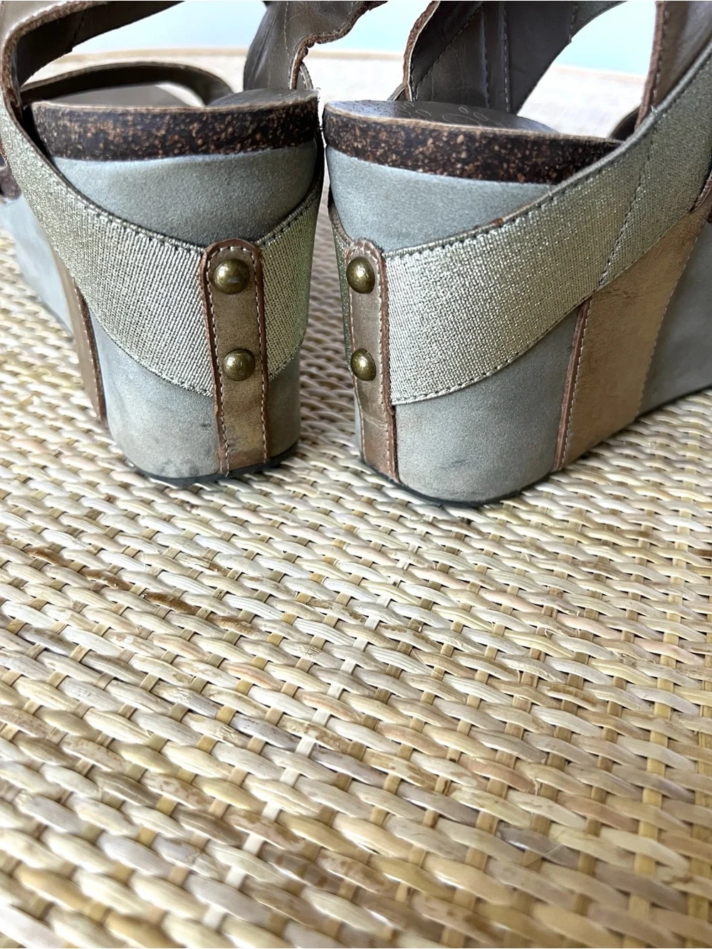OTBT Bushnell wedge sandal metallic bronze platform sole leather/textile upper 9